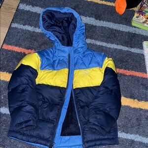 L.L. Bean Kids Navy and Yellow Puffer Jacket